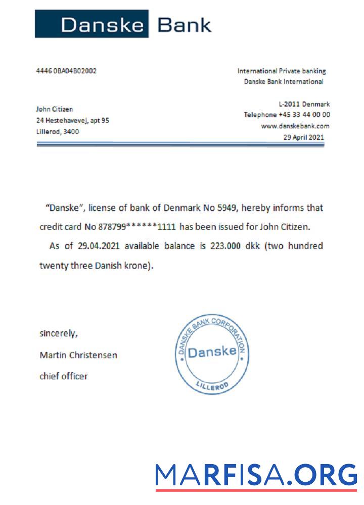Realistic Denmark Danskebank reference example